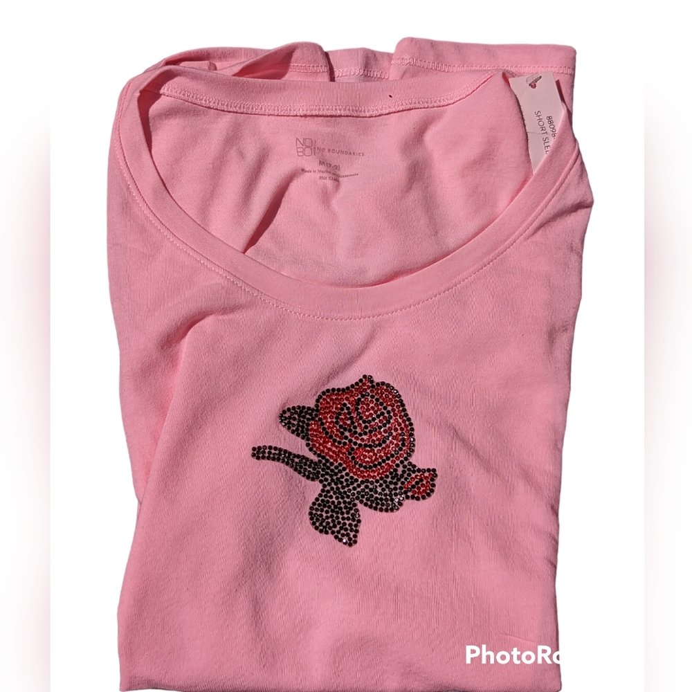Womens Medium T Shirt with Red Rose design